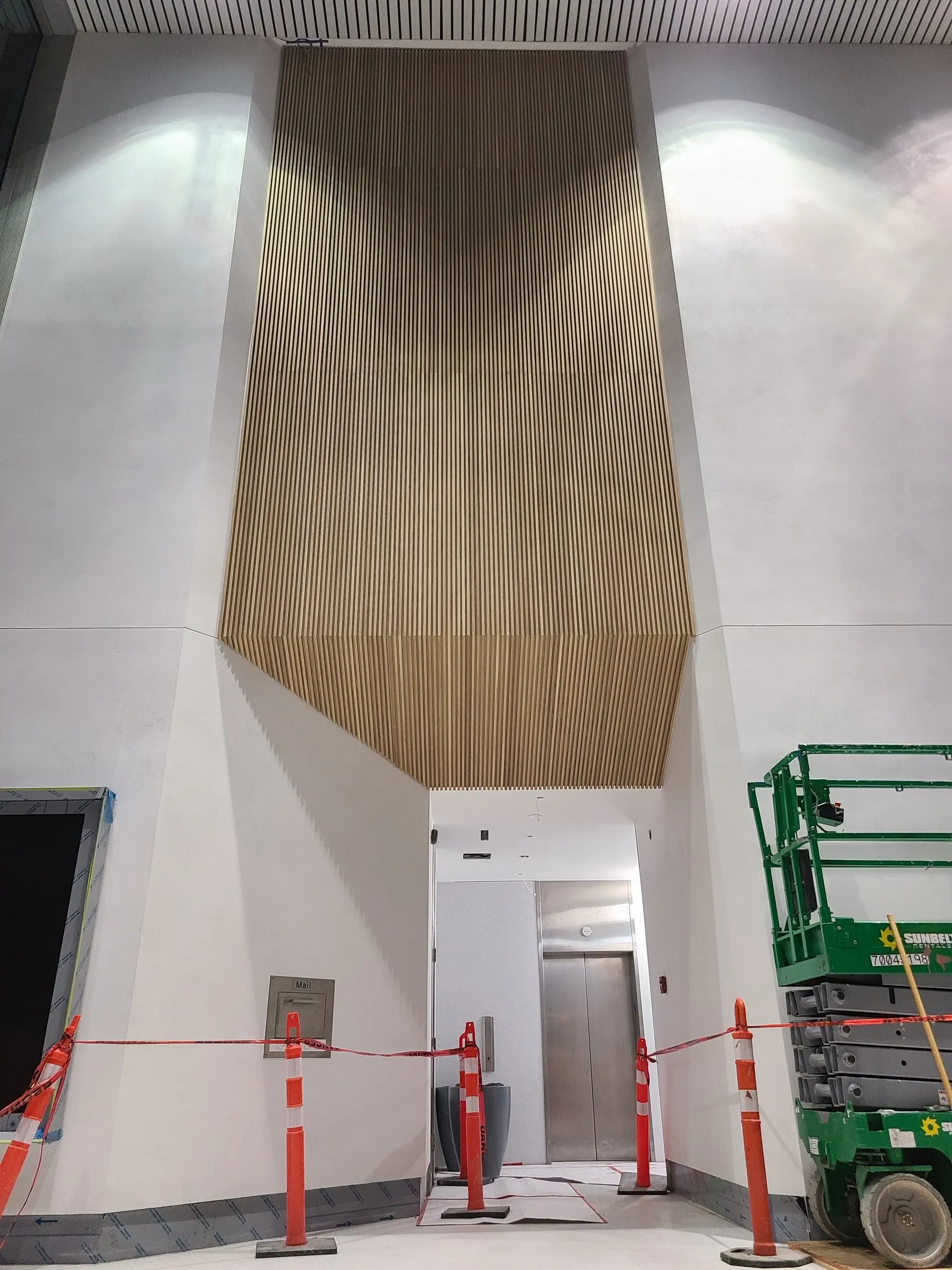 Slat ceiling soffit — Commercial atrium