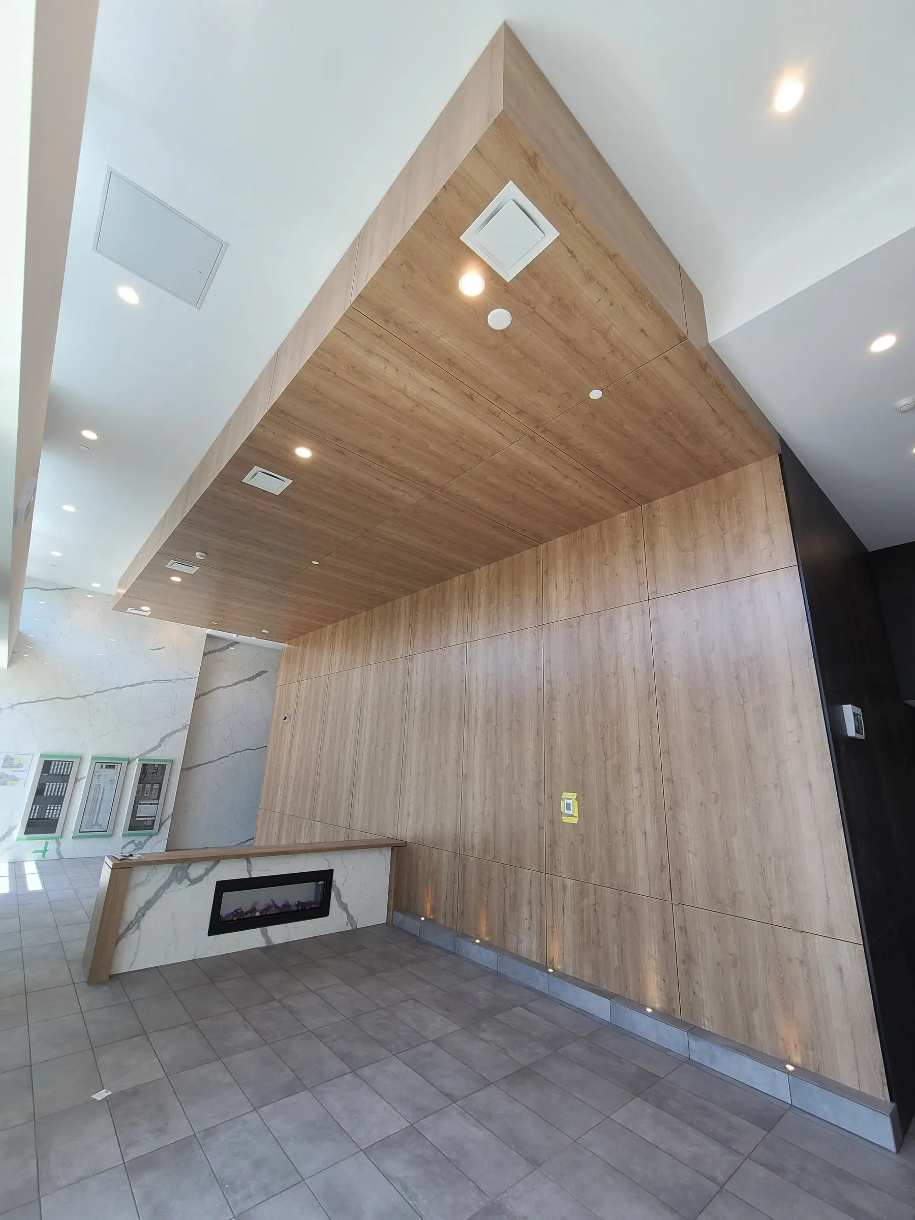 Feature wall and hearth — Timber panelling