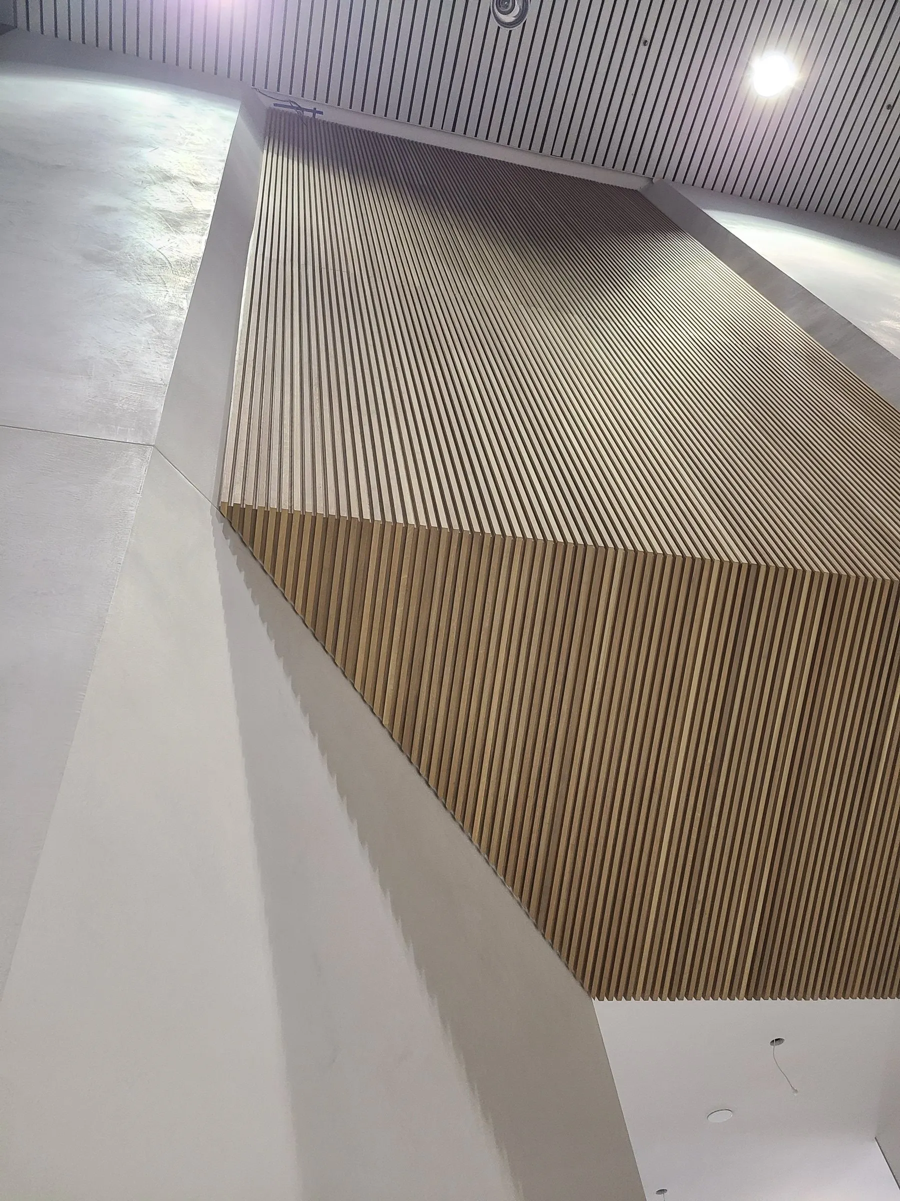 Angled slat wall — White oak