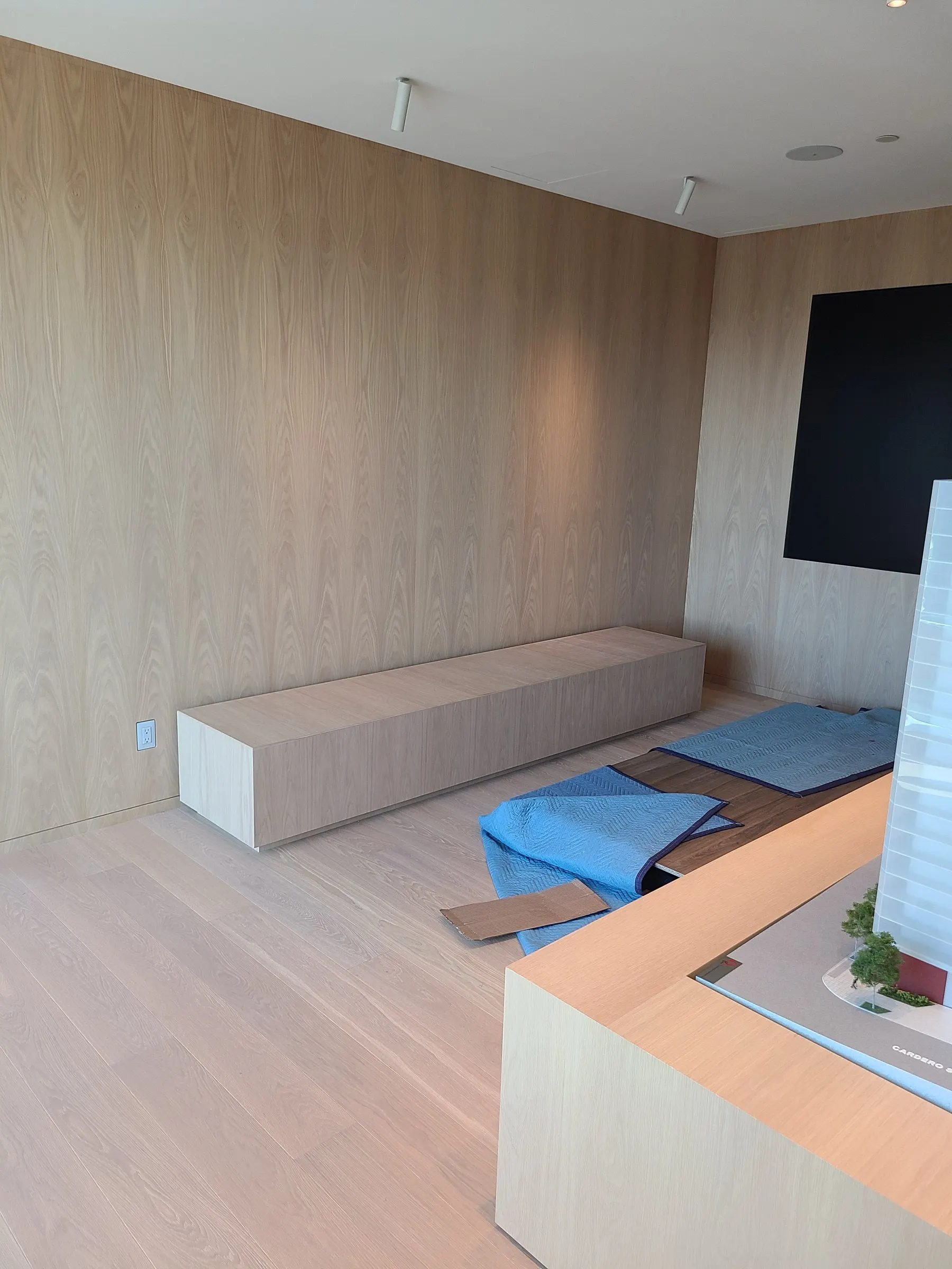 Built-in seating — Timber wall and bench